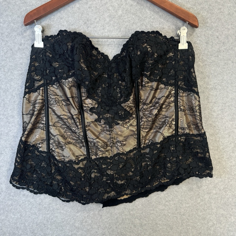 Cacique‎ Black Lace Corset Bustier Top 22/24 Plus Size Nude Lined Lingerie